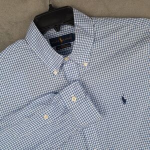 Ralph Lauren Mens Large Blue Gingham Slim Fit Long Sleeve Button Down Shirt